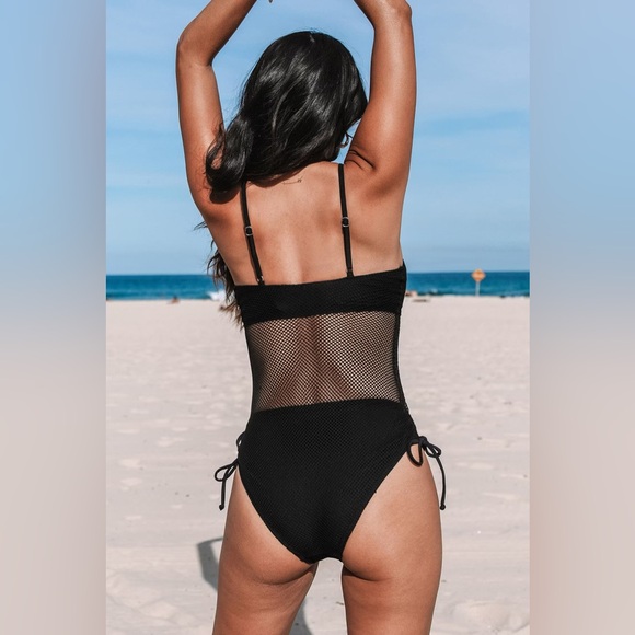 Cupshe Black Mesh Tummy Control One Piece Swimsuit - Black / XL - Picture 2 of 6